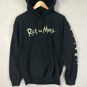 Rick and Morty Hoodie Mens Medium Black Graphic Pullover Sweatshirt Evil Eye LS